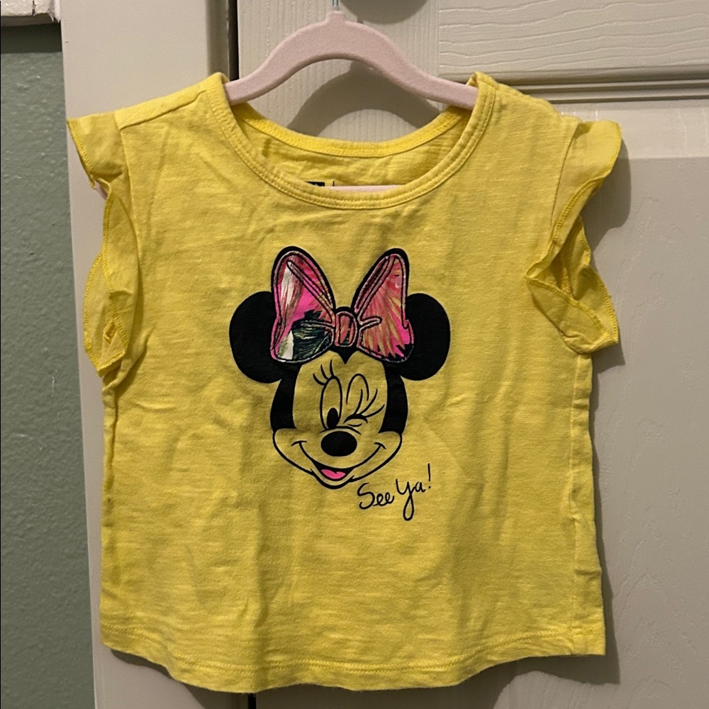 GAP Yellow Tee with Minnie Mouse and Pink Bow